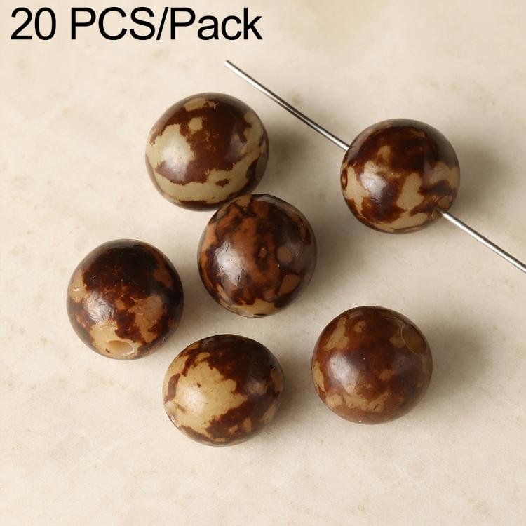 Mottled brown and tan round seed beads with through holes on metal pins.
