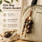 Natural bead bag charm with coconut shell bell cluster and easy hook attachment