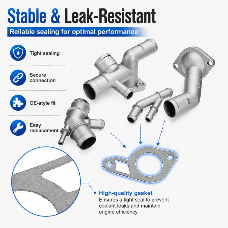 Metal coolant hose connector kit with gasket for tight sealing and secure connections