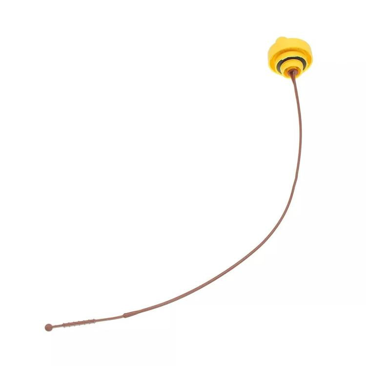 Engine oil dipstick with yellow cap and brown wire, end probe