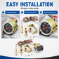 Water temperature gauge installation kit with dashboard gauge, sensor probe, and brass adapters.