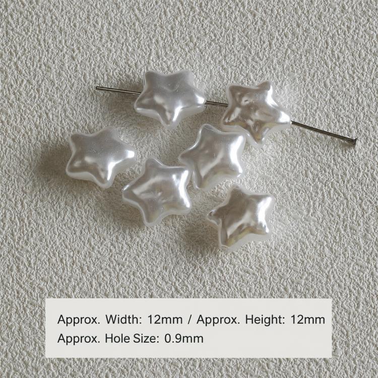Set of glossy white star faux pearl beads on metal pin stems