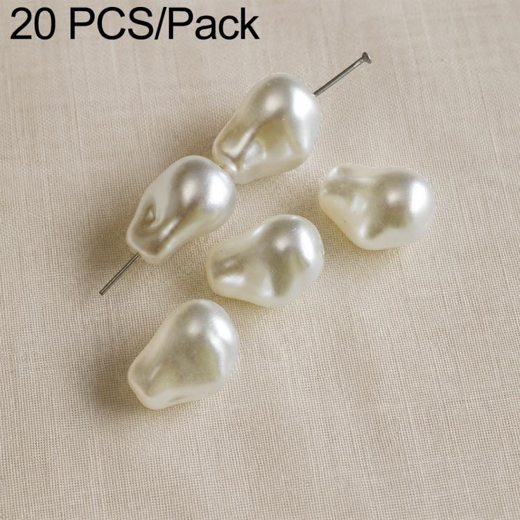 Set of glossy white faux pearl beads, irregular teardrop/heart shapes on pins