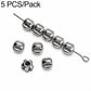 Silver-tone round spacer beads threaded on a bar with clasp loop, 5-pack