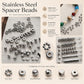 Metal spacer beads set with flower and ring styles, polished silver