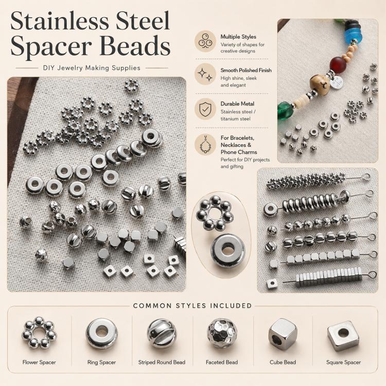 Tarnish-Resistant Titanium Steel Spacers and Beads DIY Accessories for Phone Straps