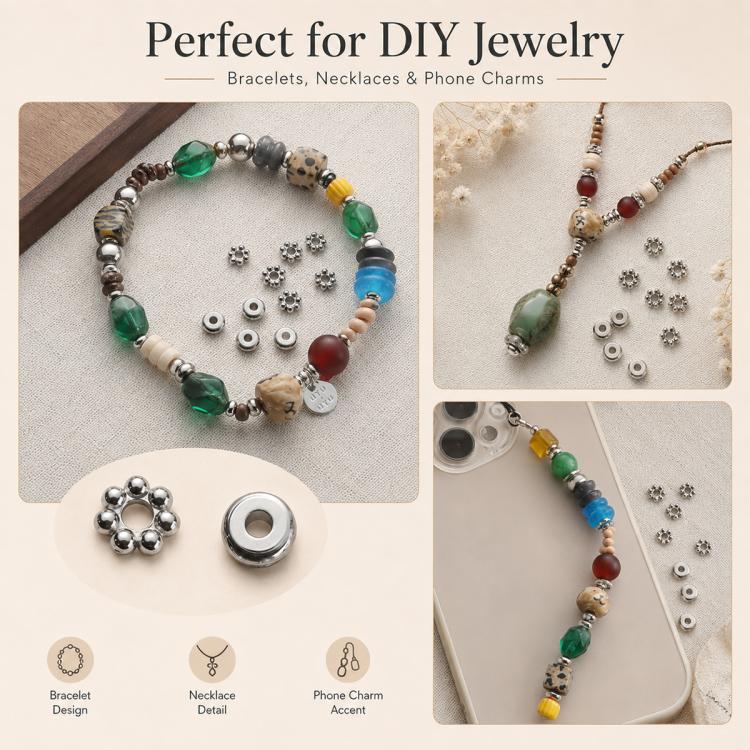 Tarnish-Resistant Titanium Steel Spacers and Beads DIY Accessories for Phone Straps