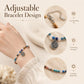Adjustable beaded bracelet with mixed blue and brown beads and round charm pendant