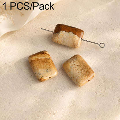 Natural beige speckled rectangular stone beads with drilled hole, for DIY jewelry making.