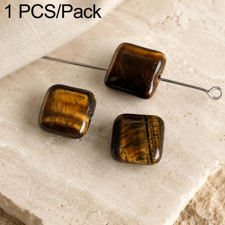 Square tiger-eye style stone beads on wire pin with gold-brown stripes