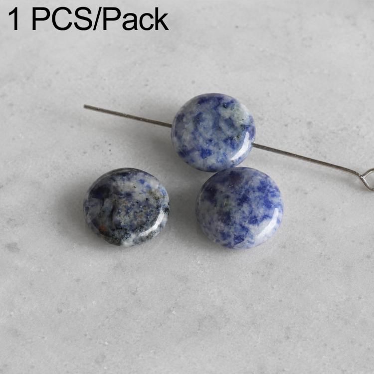Round blue speckled stone beads on wire pin, polished surface