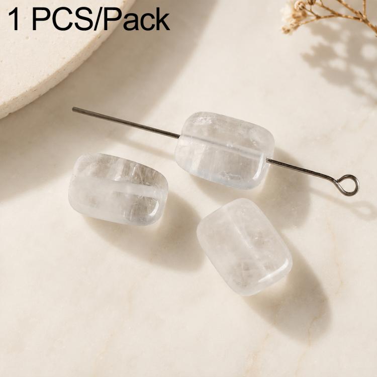 Translucent white rectangular stone beads on silver pin with loop, 1-piece pack