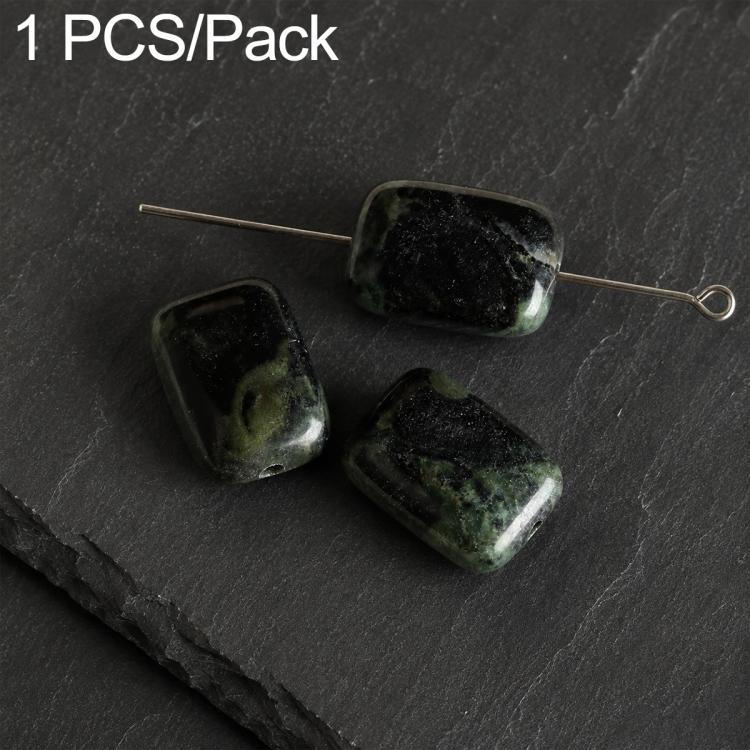 Dark green-black rectangular stone beads with drilled holes on silver pin, 1-piece pack