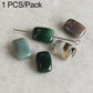 Mixed green and dark teal rectangular stone beads with drilled holes on silver pin, 1-piece pack