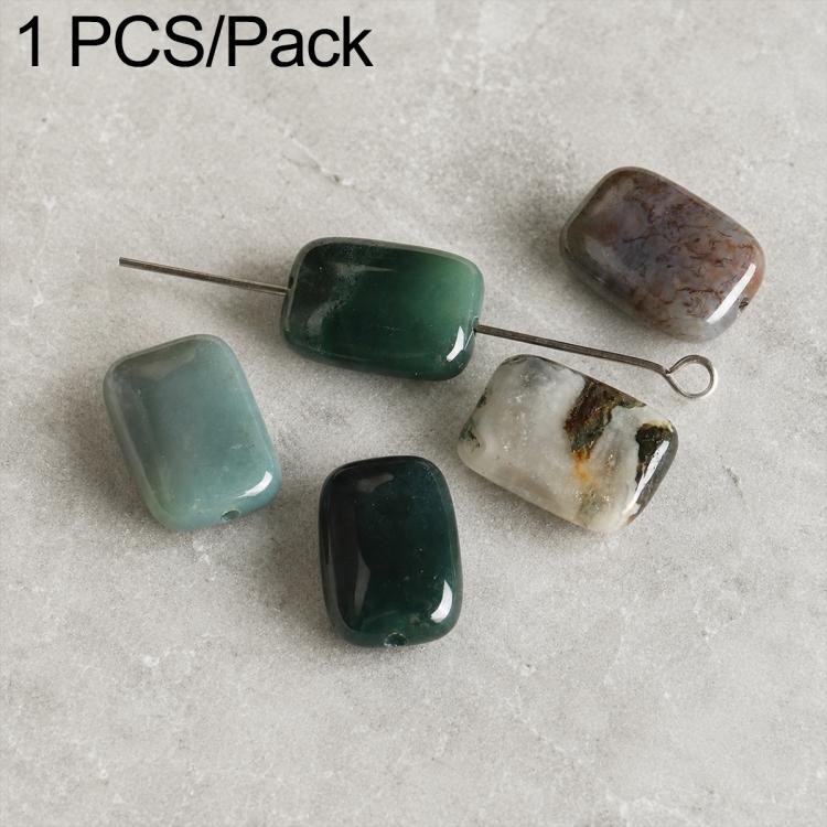 Mixed green and dark teal rectangular stone beads with drilled holes on silver pin, 1-piece pack