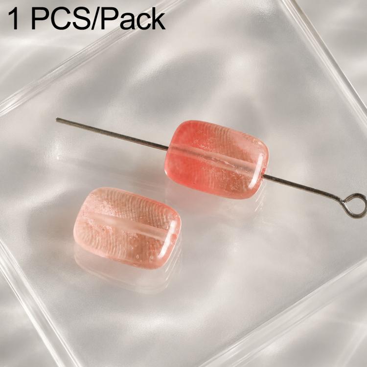 Coral red translucent rectangular stone beads with drilled holes on silver pin, 1-piece pack