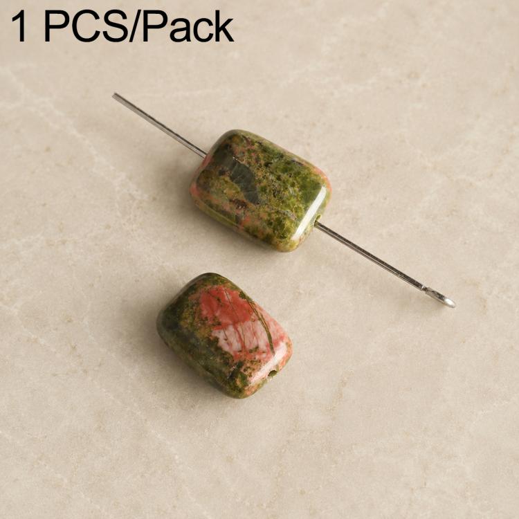 Green with red marbled rectangular stone beads with drilled holes on silver pin, 1-piece pack