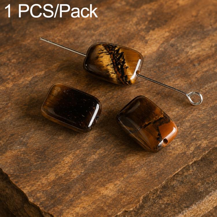 Amber brown rectangular stone beads with black veining on silver pin, 1-piece pack