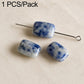 Blue patterned square stone beads on headpin, 1-piece pack