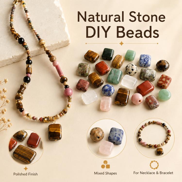 Handmade charm necklace with mixed natural stone beads on chain