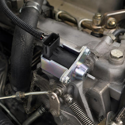 Engine shutdown solenoid valve with 2-pin electrical connector attached