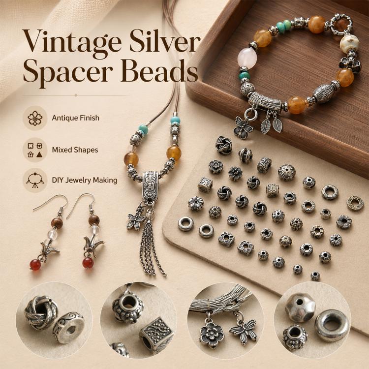 Tarnish-Resistant Vintage Silver Spacers and Beads DIY Accessories