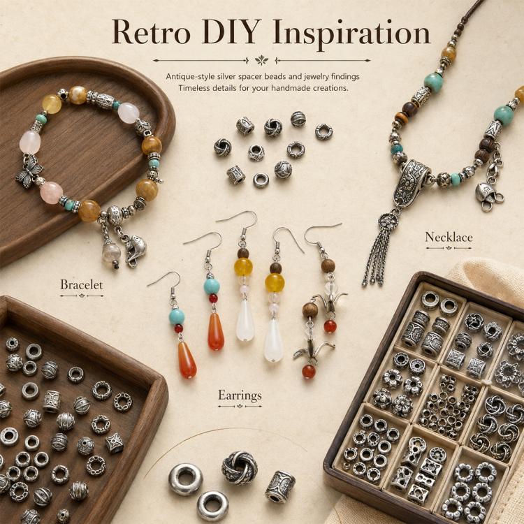 Tarnish-Resistant Vintage Silver Spacers and Beads DIY Accessories