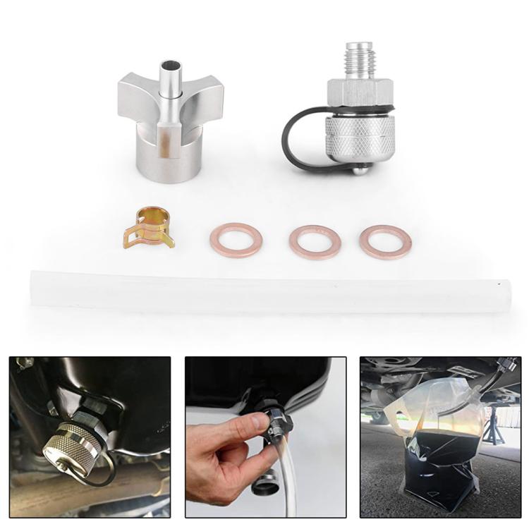 Magnetic oil drain valve set: stainless valve, cap, clamp, and sealing washers