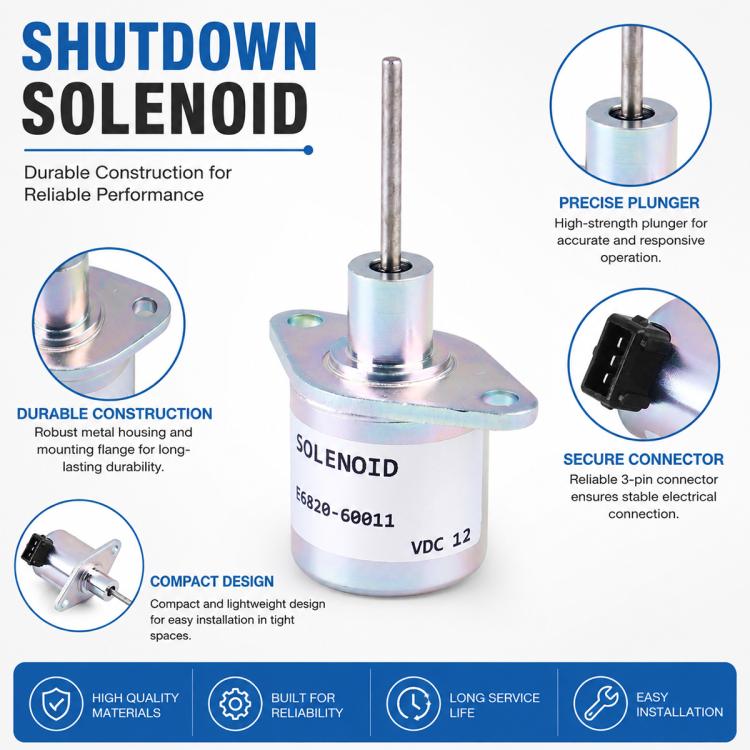 Shutdown solenoid valve with plunger rod and secure connector on metal housing