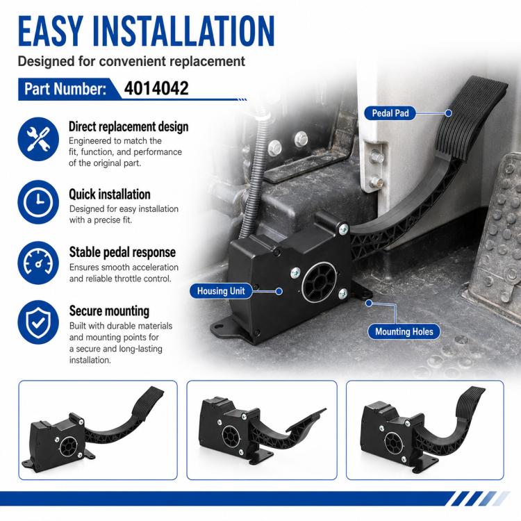 Black electronic throttle accelerator pedal with mounting holes and textured pedal pad