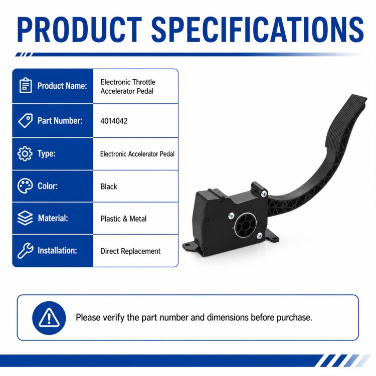 Black electronic throttle accelerator pedal with plastic-and-metal housing and ribbed arm