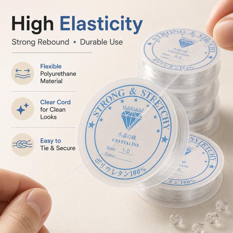 Transparent White Elastic Beading Cord DIY Craft Accessory for Bracelets, 0.4mm, 0.8mm, 1mm