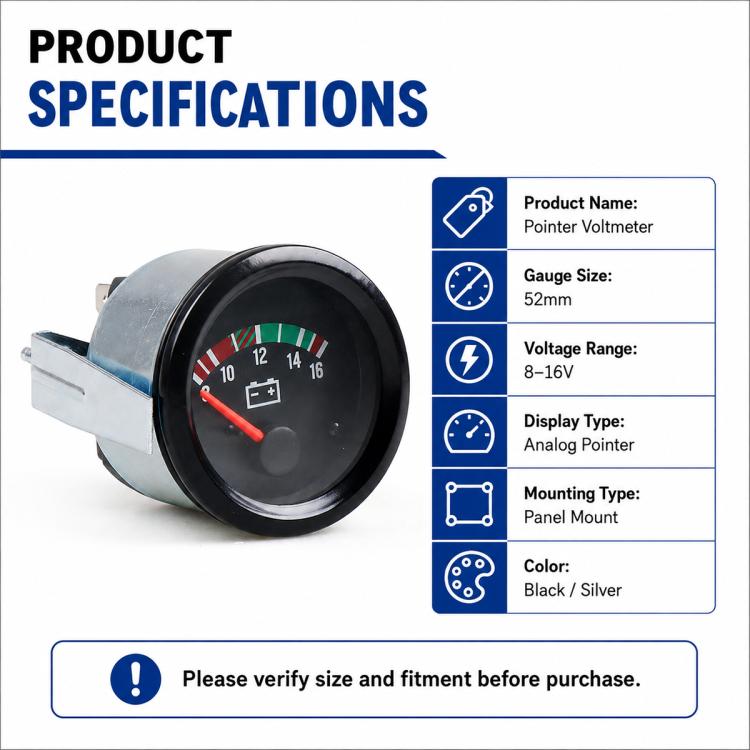 52mm High-precision Pointer-type 8-16V Voltmeter, 52mm Voltmeter