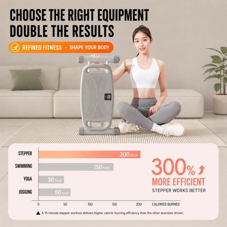 2-in-1 swing stepper with LCD panel and textured foot platform for training