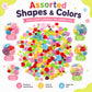 Assorted resin buttons in multiple shapes and colors, including round and square