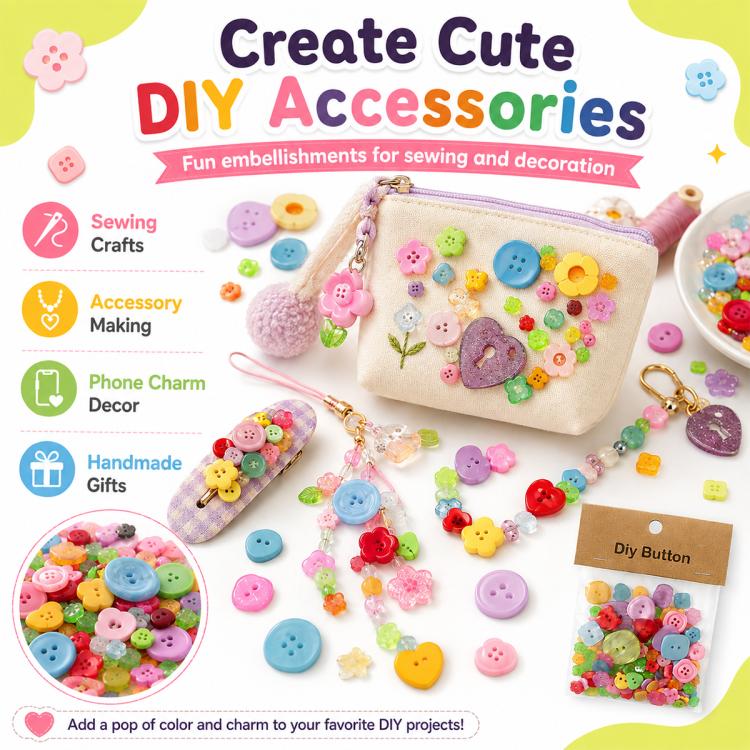 Create-cute DIY resin buttons for crafts, small colorful shapes and charms assortment