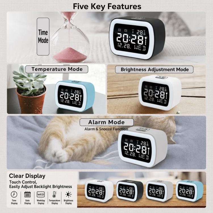 DS-5801 LED Smart Temperature Display Electronic Digital Clock with Night Light