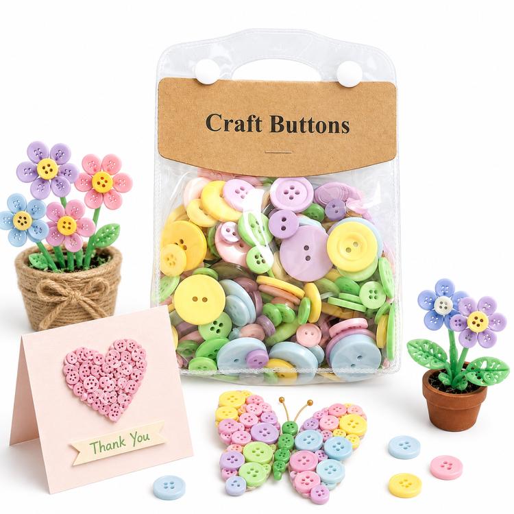175g/Pack Mixed Sizes Colorful Round Resin Buttons DIY Craft Kit, 250-400 Pieces/Pack