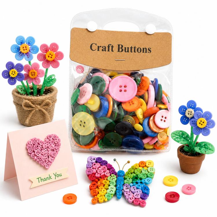 175g/Pack Mixed Sizes Colorful Round Resin Buttons DIY Craft Kit, 250-400 Pieces/Pack