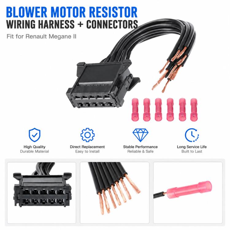 Blower resistor wiring harness with connectors and pink terminal pins