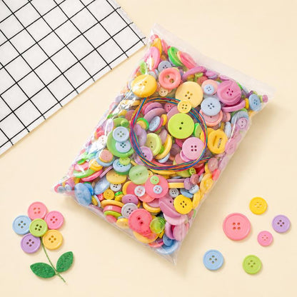 Clear pouch of mixed round resin buttons in pastel colors with colorful wire loops