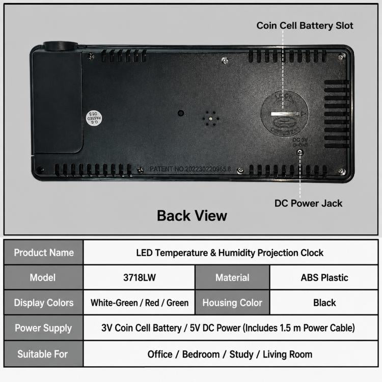 DS-3718LW Multifunctional Creative LED Screen Projection Display Electronic Clock