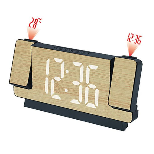 DS-5822LP Creative Bamboo Texture LED Screen Dual Projection Display Electronic Digital Clock