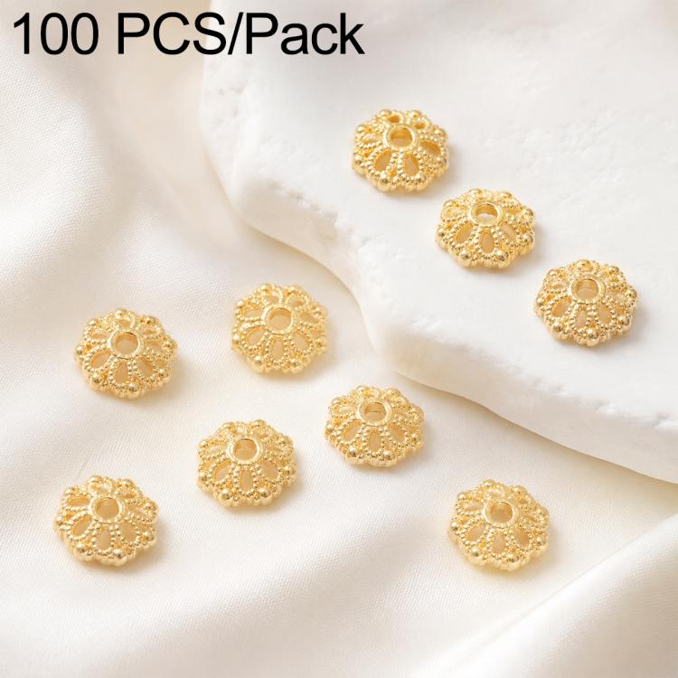 Gold flower bead cap spacers, 6-petal design with center hole