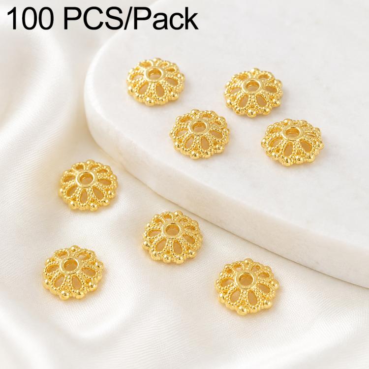 Gold flower bead cap spacers, 5-petal flower caps with center hole