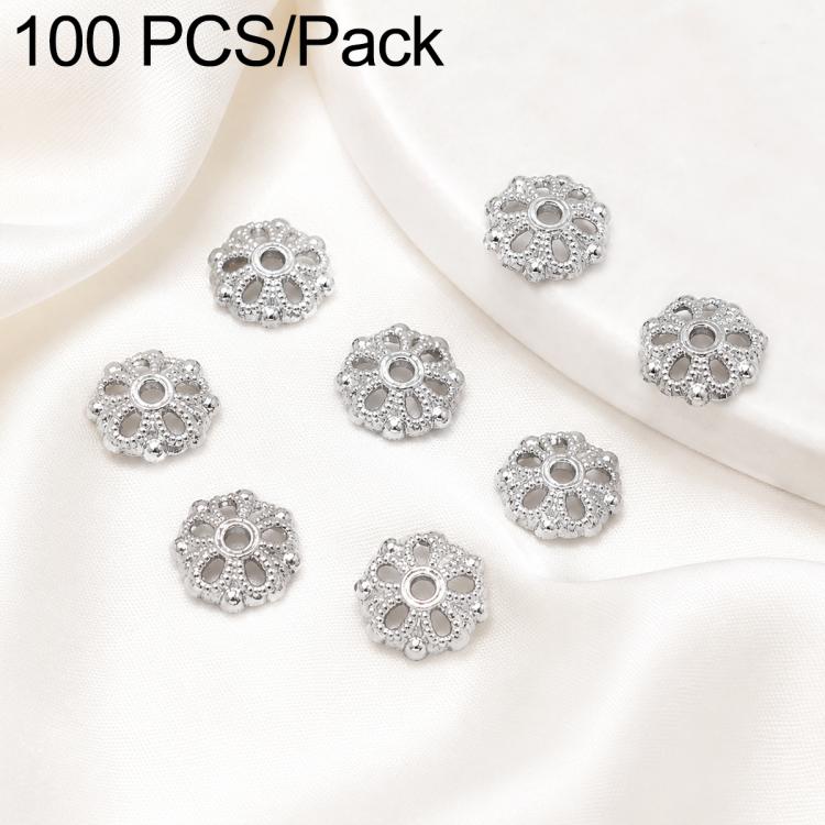 Silver flower bead cap spacer set, hollow metal cap with central hole for DIY jewelry