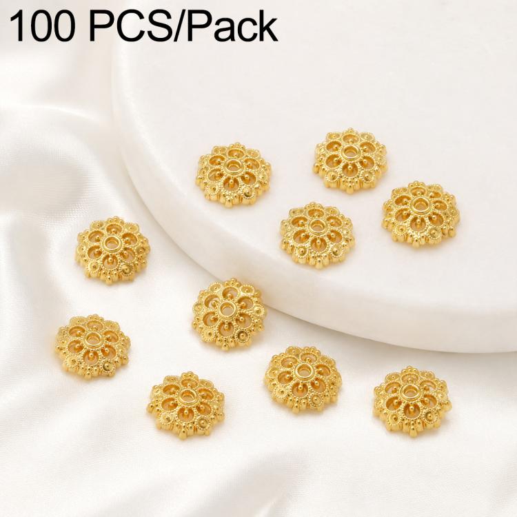 Gold flower bead cap spacers, 6-petal flower caps with center hole