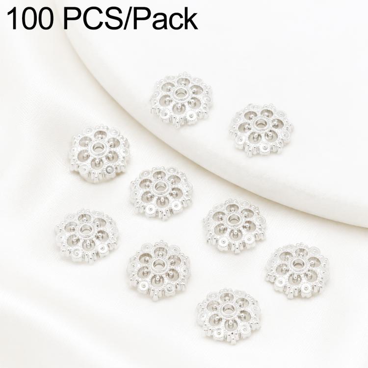 Silver flower bead cap spacers, small hollow caps with central hole and bead-like rim