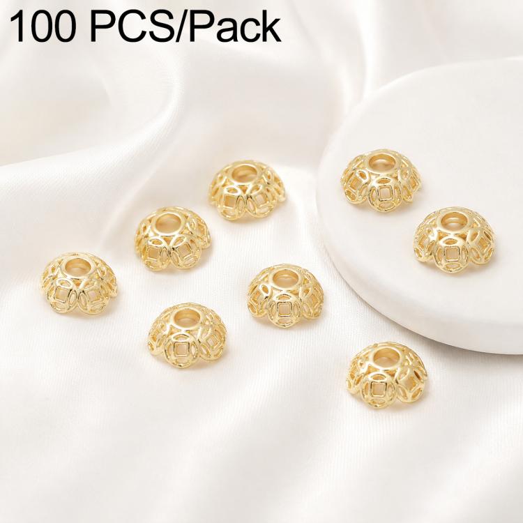 Gold coin-style bead caps, hollow lattice with center hole for DIY jewelry