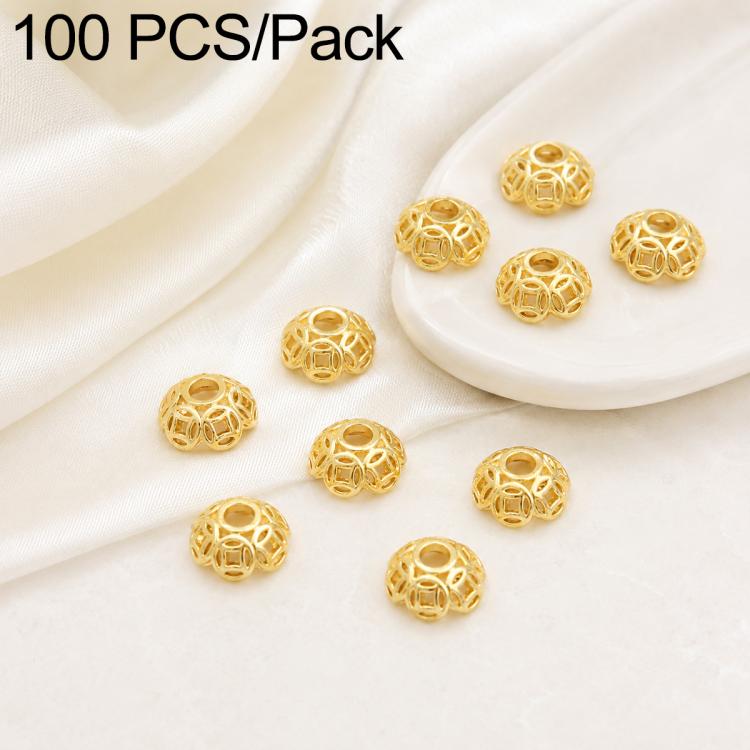 Gold coin bead cap spacers, hollow lattice with center hole